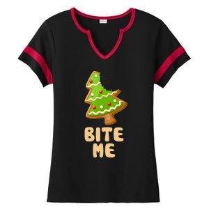 Funny Christmas Cookie Bite Me Ladies Halftime Notch Neck Tee