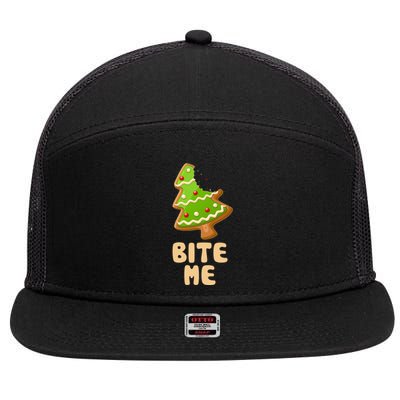 Funny Christmas Cookie Bite Me 7 Panel Mesh Trucker Snapback Hat