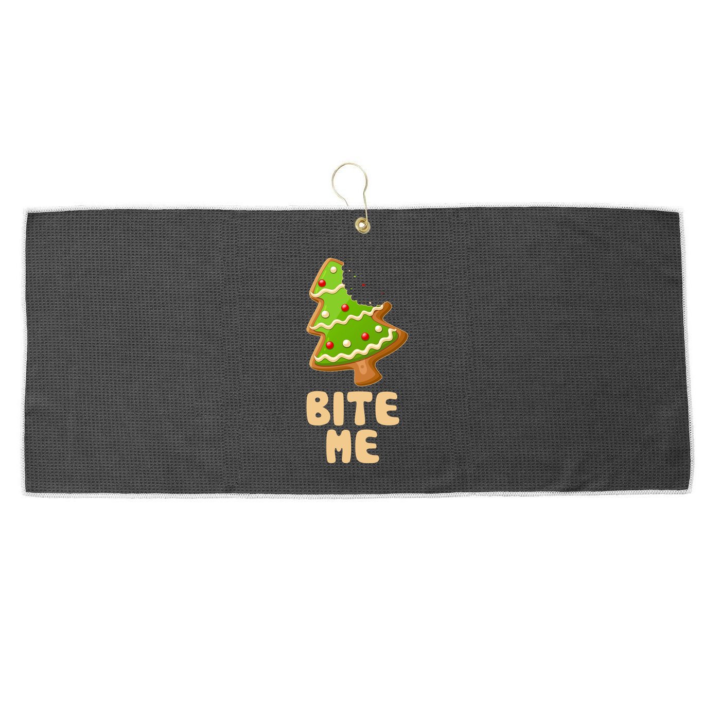Funny Christmas Cookie Bite Me Large Microfiber Waffle Golf Towel