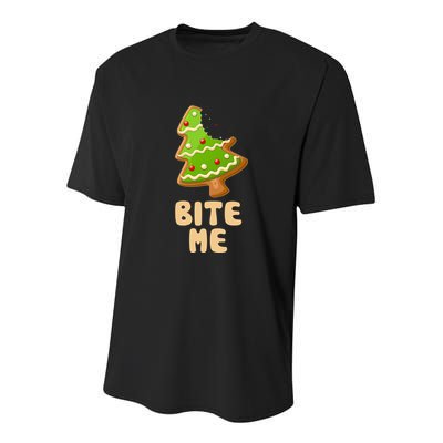 Funny Christmas Cookie Bite Me Youth Performance Sprint T-Shirt