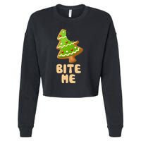 Funny Christmas Cookie Bite Me Cropped Pullover Crew