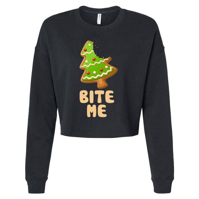 Funny Christmas Cookie Bite Me Cropped Pullover Crew