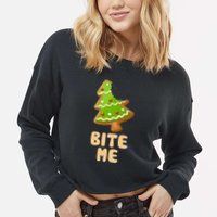 Funny Christmas Cookie Bite Me Cropped Pullover Crew