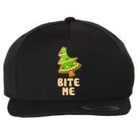 Funny Christmas Cookie Bite Me Wool Snapback Cap