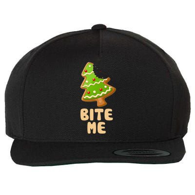 Funny Christmas Cookie Bite Me Wool Snapback Cap