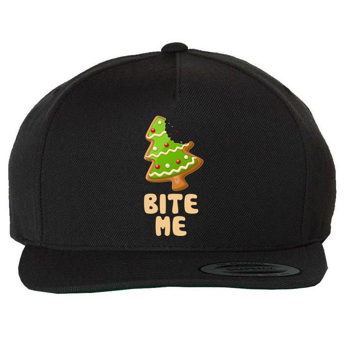 Funny Christmas Cookie Bite Me Wool Snapback Cap