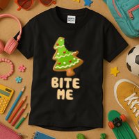 Funny Christmas Cookie Bite Me Kids T-Shirt