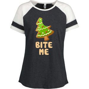 Funny Christmas Cookie Bite Me Enza Ladies Jersey Colorblock Tee