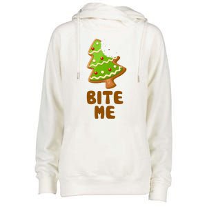 Funny Christmas Cookie Bite Me Womens Funnel Neck Pullover Hood