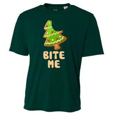 Funny Christmas Cookie Bite Me Cooling Performance Crew T-Shirt