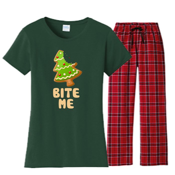 Funny Christmas Cookie Bite Me Women's Flannel Pajama Set