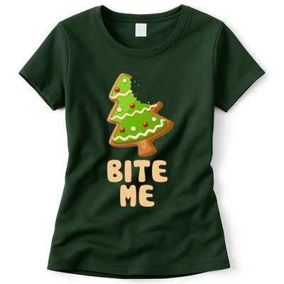 Funny Christmas Cookie Bite Me Womens T-Shirt