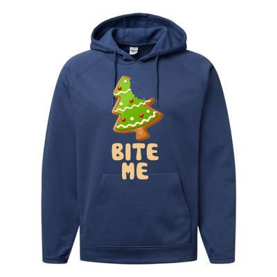 Funny Christmas Cookie Bite Me Performance Fleece Hoodie