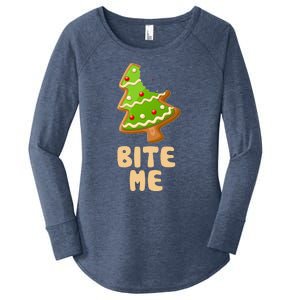 Funny Christmas Cookie Bite Me Women's Perfect Tri Tunic Long Sleeve Shirt