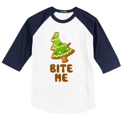 Funny Christmas Cookie Bite Me Baseball Sleeve Shirt