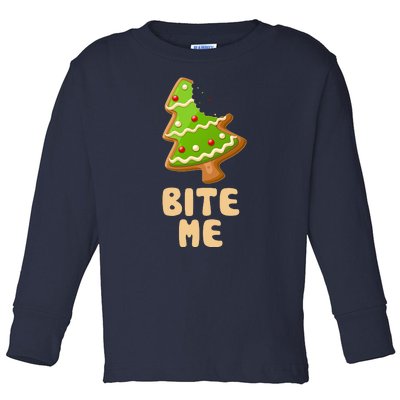 Funny Christmas Cookie Bite Me Toddler Long Sleeve Shirt