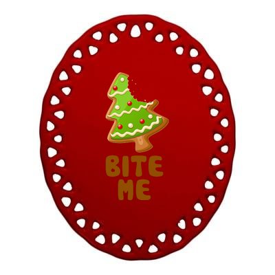 Funny Christmas Cookie Bite Me Ceramic Oval Ornament