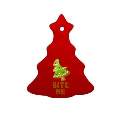 Funny Christmas Cookie Bite Me Ceramic Tree Ornament