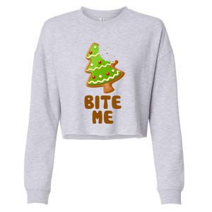 Funny Christmas Cookie Bite Me Cropped Pullover Crew