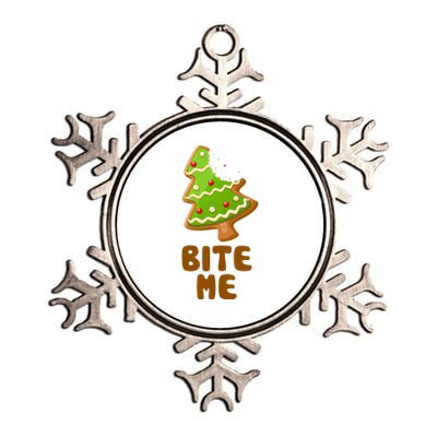 Funny Christmas Cookie Bite Me Metallic Star Ornament