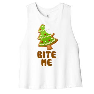 Funny Christmas Cookie Bite Me Women's Racerback Cropped Tank