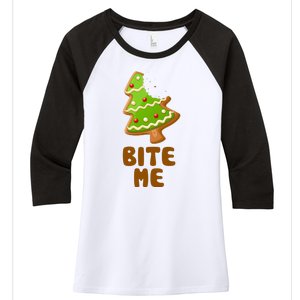 Funny Christmas Cookie Bite Me Women's Tri-Blend 3/4-Sleeve Raglan Shirt