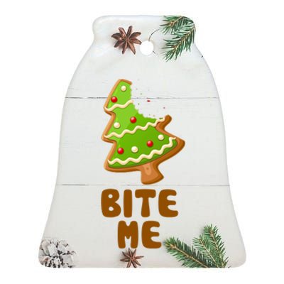 Funny Christmas Cookie Bite Me Ceramic Bell Ornament