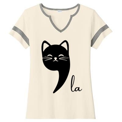 Funny Cat Comma La Kamala Harris For President 2024 Election Ladies Halftime Notch Neck Tee