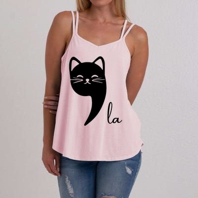 Funny Cat Comma La Kamala Harris For President 2024 Election Women's Strappy Tank