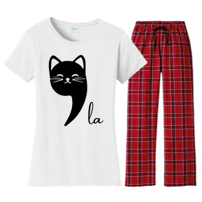 Funny Cat Comma La Kamala Harris For President 2024 Election Women's Flannel Pajama Set