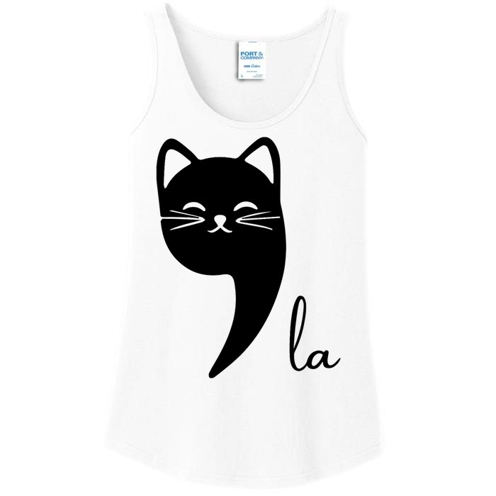 Funny Cat Comma La Kamala Harris For President 2024 Election Ladies Essential Tank