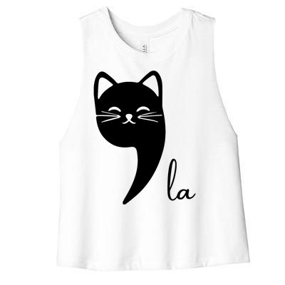 Funny Cat Comma La Kamala Harris For President 2024 Election Women's Racerback Cropped Tank