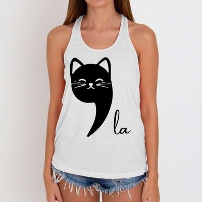 Funny Cat Comma La Kamala Harris For President 2024 Election Women's Knotted Racerback Tank