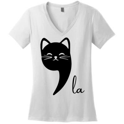 Funny Cat Comma La Kamala Harris For President 2024 Election Women's V-Neck T-Shirt