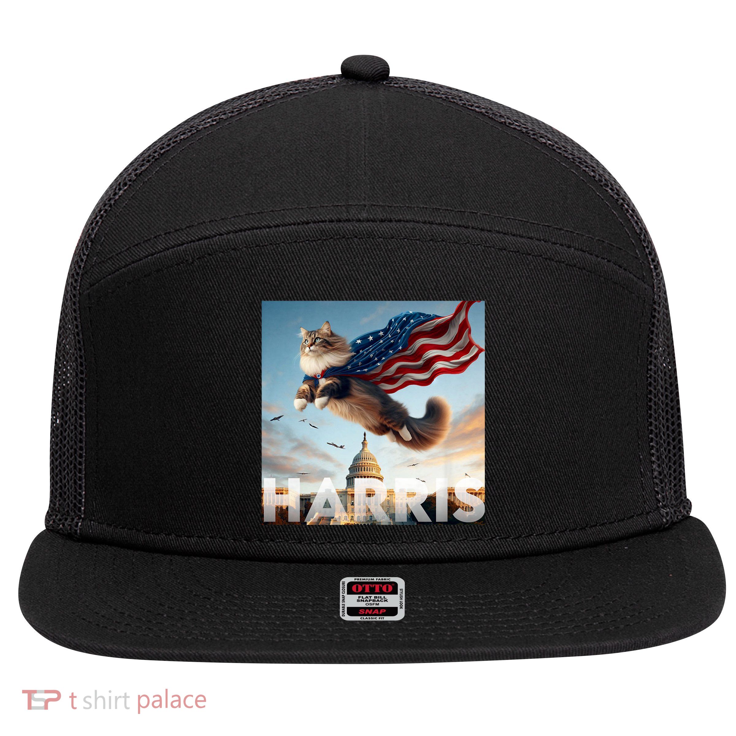 Funny Childless Cat Ladies For Harris 2024 7 Panel Mesh Trucker Snapback Hat