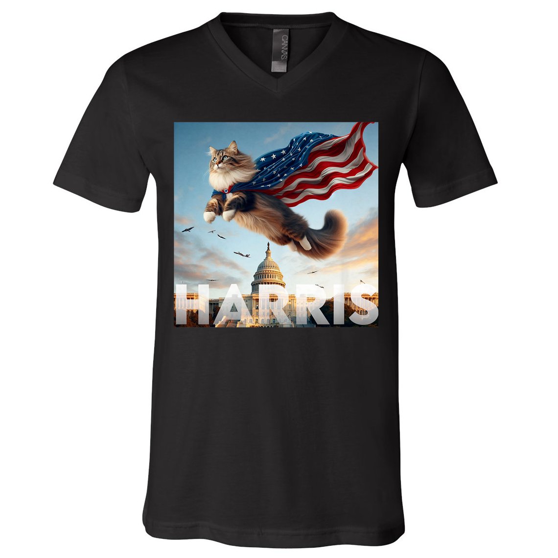Funny Childless Cat Ladies For Harris 2024 V-Neck T-Shirt