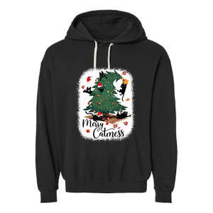 Funny Cats Christmas Tree Merry Catmess Black Cat Kittens Garment-Dyed Fleece Hoodie