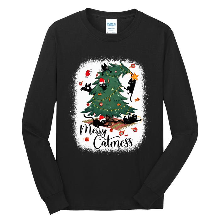 Funny Cats Christmas Tree Merry Catmess Black Cat Kittens Tall Long Sleeve T-Shirt