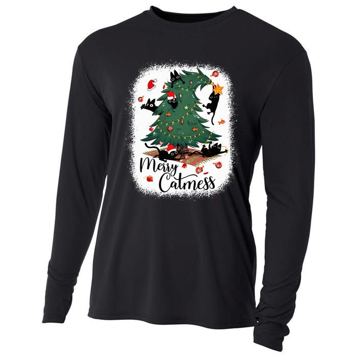 Funny Cats Christmas Tree Merry Catmess Black Cat Kittens Cooling Performance Long Sleeve Crew