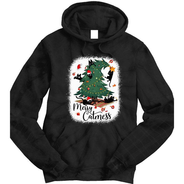 Funny Cats Christmas Tree Merry Catmess Black Cat Kittens Tie Dye Hoodie