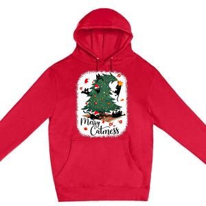 Funny Cats Christmas Tree Merry Catmess Black Cat Kittens Premium Pullover Hoodie