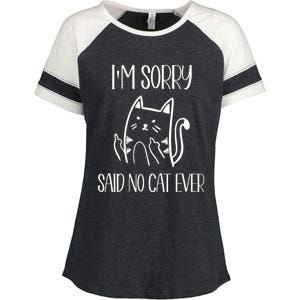 Funny Cats Cat Flipping Off I'm Sorry Said No Cat Enza Ladies Jersey Colorblock Tee