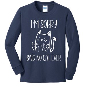 Funny Cats Cat Flipping Off I'm Sorry Said No Cat Kids Long Sleeve Shirt