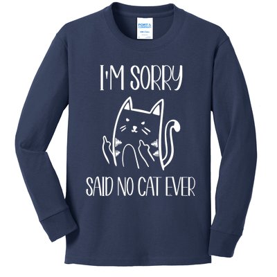 Funny Cats Cat Flipping Off I'm Sorry Said No Cat Kids Long Sleeve Shirt