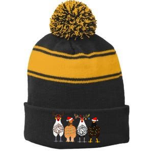 Funny Christmas Chicken Farm Animals  Stripe Pom Pom Beanie