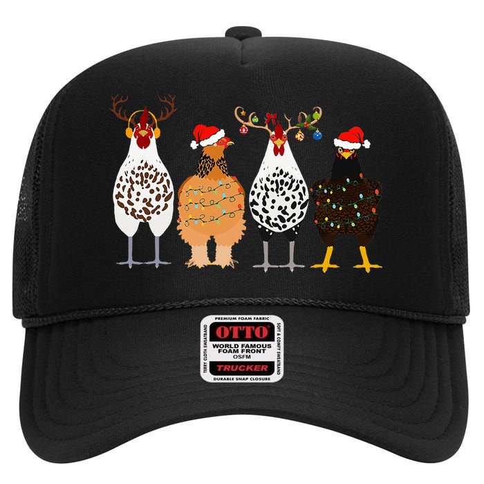 Funny Christmas Chicken Farm Animals  High Crown Mesh Back Trucker Hat