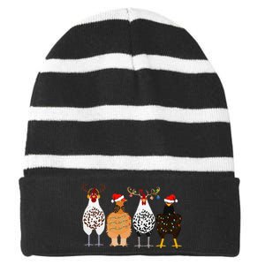 Funny Christmas Chicken Farm Animals  Striped Beanie with Solid Band