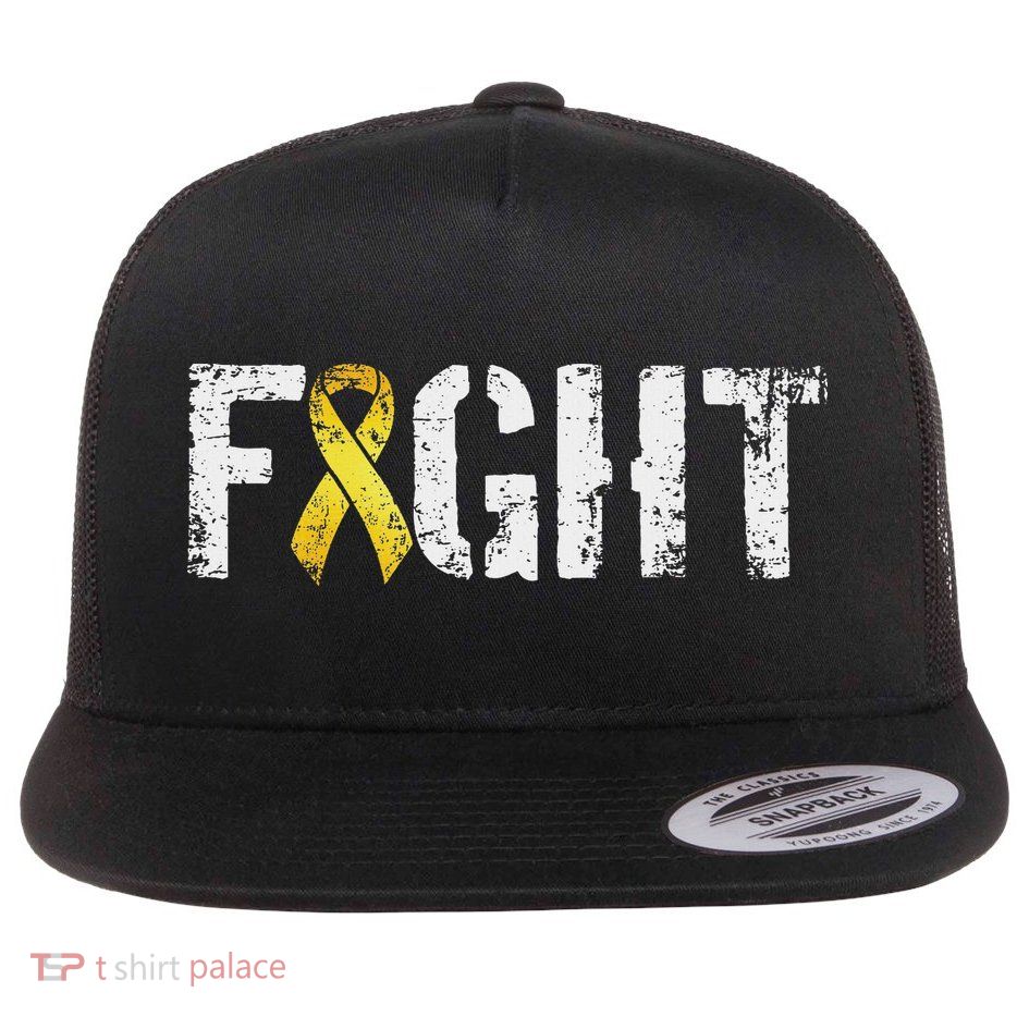 Fight Childhood Cancer Military Style Awareness Ribbon Flat Bill Trucker Hat