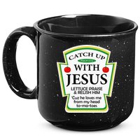 Funny Christian Catch Up With Jesus Ketchup Hoodie 15oz Campfire Ceramic Mug