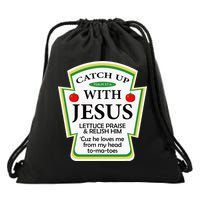 Funny Christian Catch Up With Jesus Ketchup Hoodie Drawstring Bag